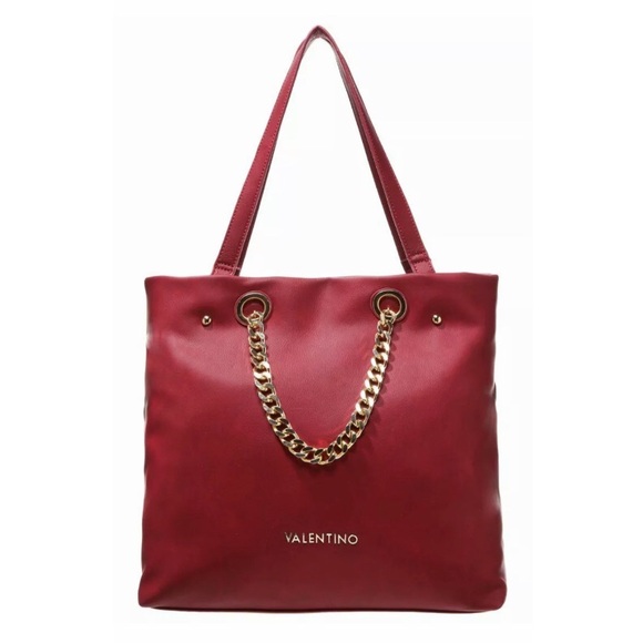 Valentino Handbags - Valentino Red Tote w/ Chain Detail